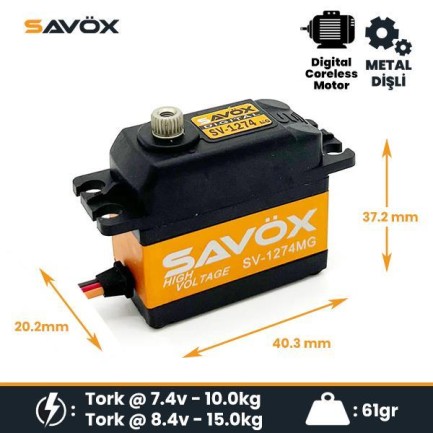 Savox SV1274MG Digital Servo Coreless Motor High Voltage Metal Dişli Savox SV1274MG Digital Servo Coreless Motor High Voltage Metal Dişli