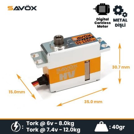 Savox SV1260MG Mini Digital Servo Coreless Motor High Voltage Metal Dişli Savox SV1260MG Mini Digital Servo Coreless Motor High Voltage Metal Dişli