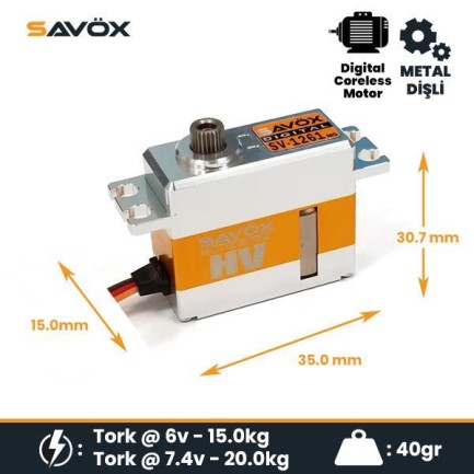 Savox SV1261MG Mini Digital Servo Coreless Motor High Voltage Metal Dişli Savox SV1261MG Mini Digital Servo Coreless Motor High Voltage Metal Dişli