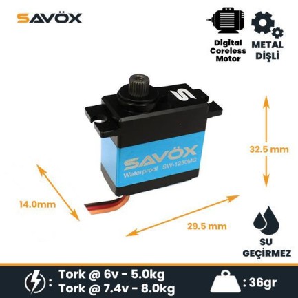Savox SW1250MG Premium Mini Micro Digital Servo Coreless Motor High Voltage Su Geçirmez Metal Dişli Savox SW1250MG Premium Mini Micro Digital Servo Coreless Motor High Voltage Su Geçirmez Metal Dişli