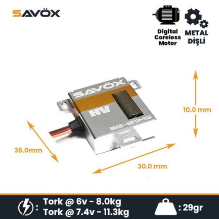 Savox SG1211MG Digital Servo Coreless Motor High Voltage Metal Dişli Savox SG1211MG Digital Servo Coreless Motor High Voltage Metal Dişli