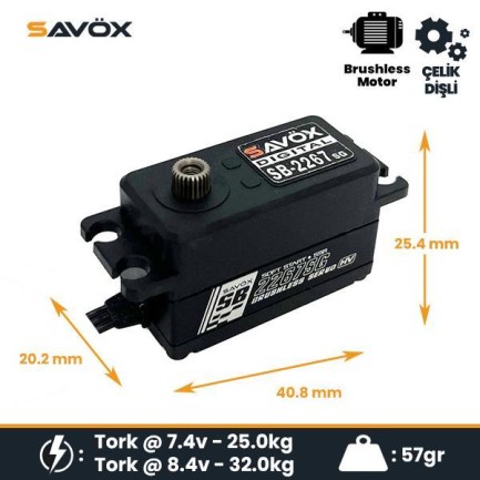 Savox SB2267SGP Digital Servo Brushless Motor Low Profile with Soft Start High Voltage Çelik Dişli Savox SB2267SGP Digital Servo Brushless Motor Low Profile with Soft Start High Voltage Çelik Dişli