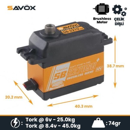 Savox SB2270SGP Digital Servo Brushless Motor with Soft Start High Voltage Çelik Dişli Savox SB2270SGP Digital Servo Brushless Motor with Soft Start High Voltage Çelik Dişli