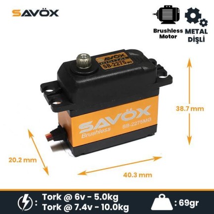 Savox SB2275MG Digital Servo Brushless Motor High Voltage Metal Dişli Savox SB2275MG Digital Servo Brushless Motor High Voltage Metal Dişli