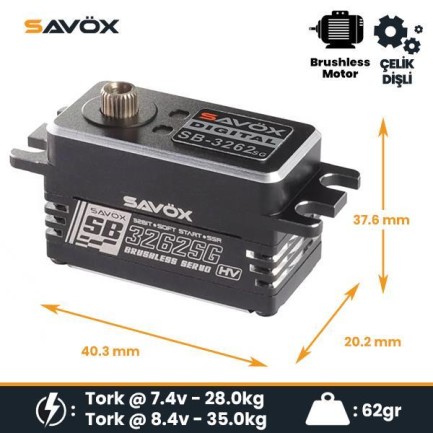 Savox SB3262SG Digital Servo Brushless Motor Low Profile High Voltage Metal Dişli Savox SB3262SG Digital Servo Brushless Motor Low Profile High Voltage Metal Dişli