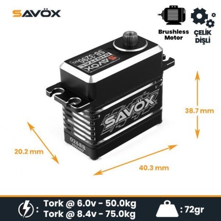 Savox SB3290SG Digital Servo Brushless Motor High Voltage Çelik Dişli Savox SB3290SG Digital Servo Brushless Motor High Voltage Çelik Dişli