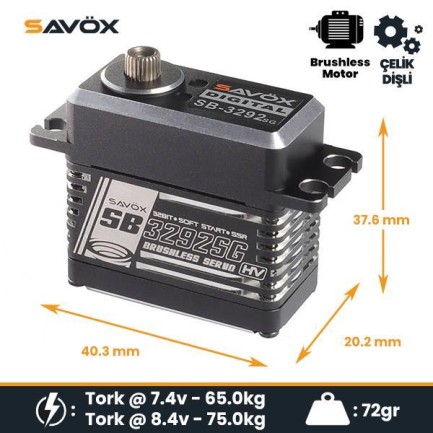 Savox SB3292SG Digital Servo Brushless Motor High Voltage Çelik Dişli Savox SB3292SG Digital Servo Brushless Motor High Voltage Çelik Dişli