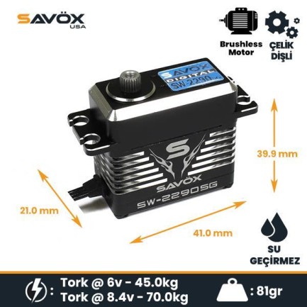 Savox SW2290SG-BE Black Edition Digital Servo Brushless Motor Monster Torque High Voltage Su Geçirmez Çelik Dişli Savox SW2290SG-BE Black Edition Digital Servo Brushless Motor Monster Torque High Voltage Su Geçirmez Çelik Dişli