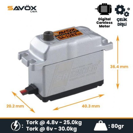 Savox SA1283SGP Digital Servo Coreless Motor With Soft Start High Voltage Çelik Dişli Savox SA1283SGP Digital Servo Coreless Motor With Soft Start High Voltage Çelik Dişli