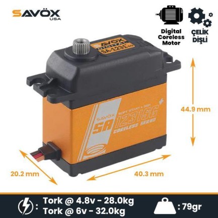 Savox SA1231SGP Digital Servo Coreless Motor With Soft Start High Voltage Çelik Dişli Savox SA1231SGP Digital Servo Coreless Motor With Soft Start High Voltage Çelik Dişli