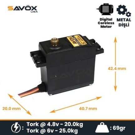 Savox SC1201MG Digital Servo Coreless Motor High Voltage Metal Dişli Savox SC1201MG Digital Servo Coreless Motor High Voltage Metal Dişli