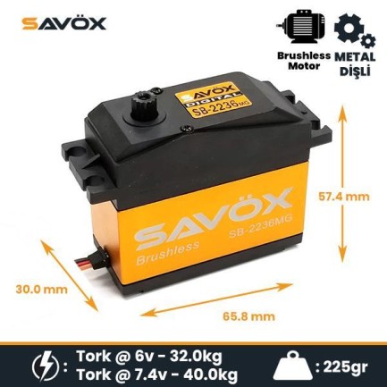 Savox SB2236MG Digital Servo Brushless Motor High Voltage Su Geçirmez Metal Dişli Savox SB2236MG Digital Servo Brushless Motor High Voltage Su Geçirmez Metal Dişli