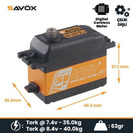 Savox SV1272SGP Digital Servo Coreless Motor with Soft Start High Voltage Çelik Dişli Savox SV1272SGP Digital Servo Coreless Motor with Soft Start High Voltage Çelik Dişli