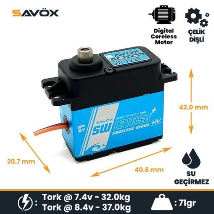 Savox SW1210SGP Digital Servo Coreless Motor with Soft Start High Voltage Su Geçirmez Çelik Dişli Savox SW1210SGP Digital Servo Coreless Motor with Soft Start High Voltage Su Geçirmez Çelik Dişli