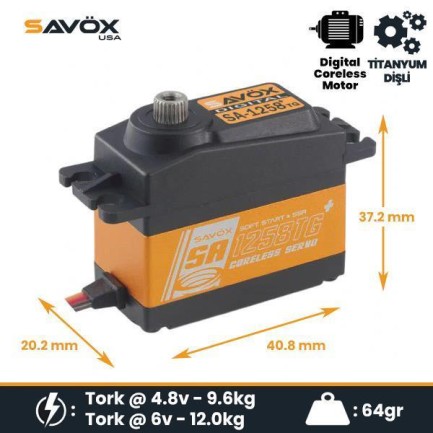 Savox SA1258TGP Digital Servo Coreless Motor With Soft Start High Voltage Titanium Dişli Savox SA1258TGP Digital Servo Coreless Motor With Soft Start High Voltage Titanium Dişli