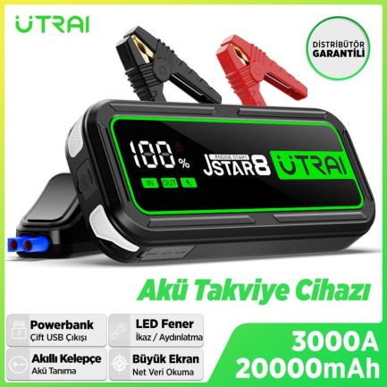 UTRAI Jstar 8 74Wh 20000mAh 3000A Jump Starter Taşınabilir Akü Takviye Cihazı ( Powerbank + Led Lamba + Taşıma Kılıfı + LCD Ekran ) UTRAI Jstar 8 74Wh 20000mAh 3000A Jump Starter Taşınabilir Akü Takviye Cihazı ( Powerbank + Led Lamba + Taşıma Kılıfı + LCD Ekran )