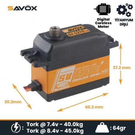 Savox SV1270TGP Digital Servo Coreless Motor with Soft Start High Voltage Titanium Dişli Savox SV1270TGP Digital Servo Coreless Motor with Soft Start High Voltage Titanium Dişli