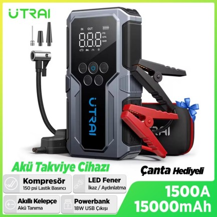 UTRAI JS-9 Jstar 9 15000mAh 1500A Akü Takviye Cihazı + Lastik Şişirme Pompası Taşınabilir Jump Starter (Çanta+Powerbank+Led Lamba+LCD Ekran) UTRAI JS-9 Jstar 9 15000mAh 1500A Akü Takviye Cihazı + Lastik Şişirme Pompası Taşınabilir Jump Starter (Çanta+Powerbank+Led Lamba+LCD Ekran)