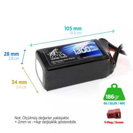 Leopard Power 1300 mAh 22.2V 6S 40C Lityum Polimer Lipo Batarya Pil T Plug Leopard Power 1300 mAh 22.2V 6S 40C Lityum Polimer Lipo Batarya Pil T Plug