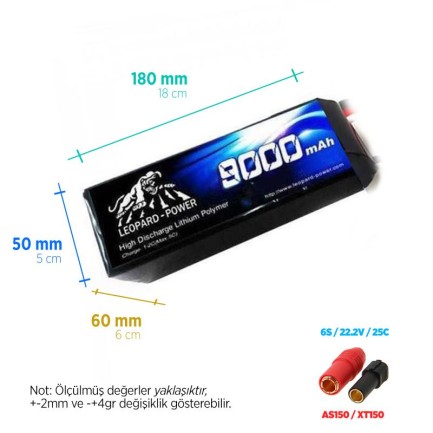 Leopard Power 9000 mAh 22.2 V 6S 25C Lityum Polimer Lipo Batarya Pil Leopard Power 9000 mAh 22.2 V 6S 25C Lityum Polimer Lipo Batarya Pil