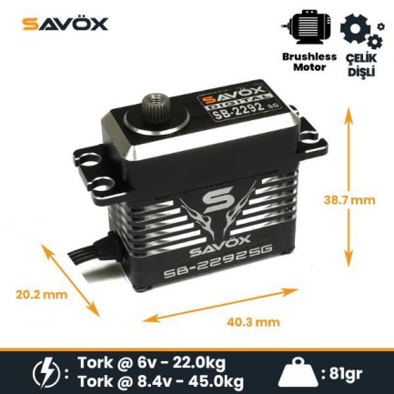 Savox SB2292SG Black Edition Digital Servo Brushless Motor High Voltage Çelik Dişli Savox SB2292SG Black Edition Digital Servo Brushless Motor High Voltage Çelik Dişli