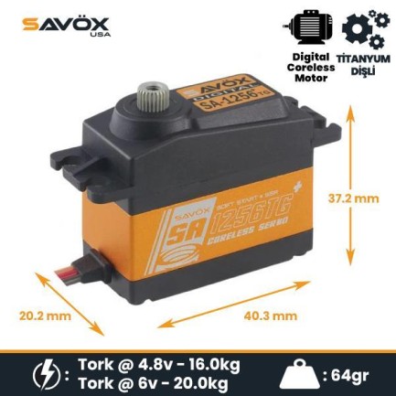 Savox SA1256TGP Digital Servo Coreless Motor With Soft Start High Voltage Titanium Dişli Savox SA1256TGP Digital Servo Coreless Motor With Soft Start High Voltage Titanium Dişli