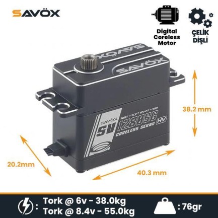 Savox SV1280SG Digital Servo Coreless Motor High Voltage Çelik Dişli Savox SV1280SG Digital Servo Coreless Motor High Voltage Çelik Dişli