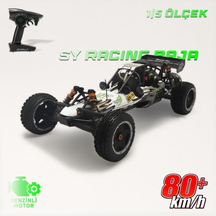 SY RACING 1/5 Baja 5B 30.5CC RTR Kurşunsuz Benzinli Uzaktan Kumandalı RC Arazi Model Araba 80+kmh 75CM Uzunluk Offroad Beyaz-Yeşil (Kullanıma Hazır)