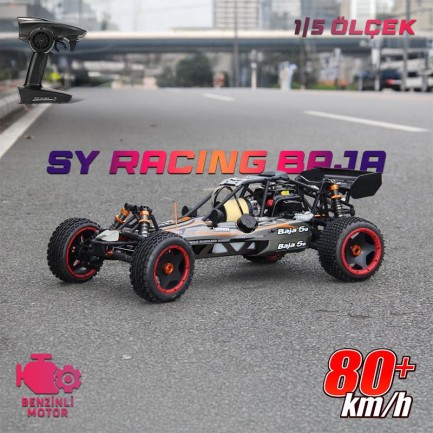 SY RACING 1/5 Baja 5B 30.5CC RTR Kurşunsuz Benzinli Uzaktan Kumandalı RC Arazi Model Araba 80+kmh 75CM Uzunluk Offroad Gri (Kullanıma Hazır)
