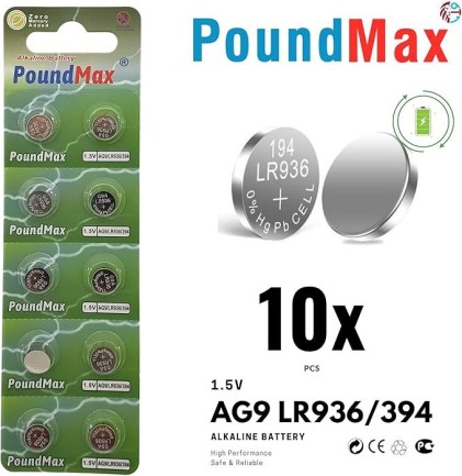 10x AG9 (LR45, LR936, 394) 1.5V - Poundmax alkalin düğme piller | 1x 10'lu pake - oyuncakhobi 10x AG9 (LR45, LR936, 394) 1.5V - Poundmax alkalin düğme piller | 1x 10'lu pake - oyuncakhobi