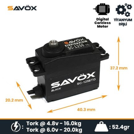 Savox SC1256TG-BE Black Edition Digital Servo Coreless Motor High Voltage Titanium Dişli Savox SC1256TG-BE Black Edition Digital Servo Coreless Motor High Voltage Titanium Dişli