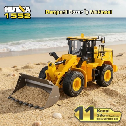 HUINA 1552 1/16 11CH RC Wheel Loader Damper Dozer Kamyon İş Makinesi Kazıcı İnşaat Uzaktan Kumandalı RC Model Metal Kepçeli -2.4G Gerçekçi Similasyon Ses ve Işık Sistemi