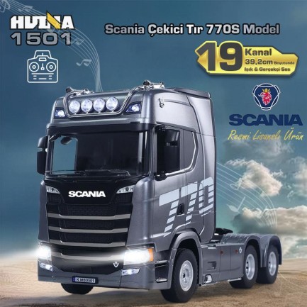 HUINA 1501 Scania 770S 1/18 19CH Çekici Tır Kamyon Profesyonel Uzaktan Kumandalı İş Makinesi İnşaat Aracı Hauler Truck Gri - Sesli ve Işıklı