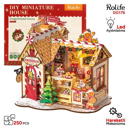 Rolife DG176 Zencefilli Kurabiye Evi (Gingerbread) House DIY Minyatür Maket Model Set Mini Dollhouse 3D Model Kit Detaylı Dekoratif Hobi Seti 3D Puzzle Tiny House Rolife DG176 Zencefilli Kurabiye Evi (Gingerbread) House DIY Minyatür Maket Model Set Mini Dollhouse 3D Model Kit Detaylı Dekoratif Hobi Seti 3D Puzzle Tiny House