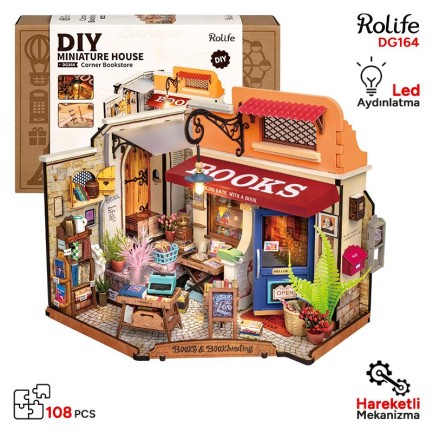 Rolife DG164 Köşe Kitabevi (Corner Bookstore) DIY Minyatür Maket Model Seti Mini Dollhouse 3D Model Kit Detaylı Dekoratif Hobi Seti 3D Puzzle Tiny House Rolife DG164 Köşe Kitabevi (Corner Bookstore) DIY Minyatür Maket Model Seti Mini Dollhouse 3D Model Kit Detaylı Dekoratif Hobi Seti 3D Puzzle Tiny House