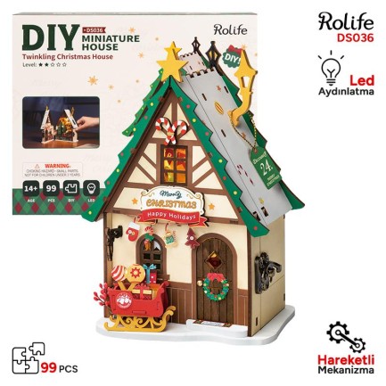 Rolife DS036 Parıltılı Noel Evi Twinkling Christmas House DIY Minyatür Maket ModelSet Mini Dollhouse 3D Model Kit Detaylı Dekoratif Hobi Seti 3D Puzzle Tiny House Rolife DS036 Parıltılı Noel Evi Twinkling Christmas House DIY Minyatür Maket ModelSet Mini Dollhouse 3D Model Kit Detaylı Dekoratif Hobi Seti 3D Puzzle Tiny House