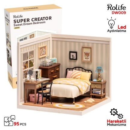 Rolife DW009 Tatlı Rüya Yatak Odası Sweet Dream Bedroom DIY Minyatür Maket Model Seti Mini Dollhouse 3D Model Kit Detaylı Dekoratif Hobi Seti 3D Puzzle Tiny House Rolife DW009 Tatlı Rüya Yatak Odası Sweet Dream Bedroom DIY Minyatür Maket Model Seti Mini Dollhouse 3D Model Kit Detaylı Dekoratif Hobi Seti 3D Puzzle Tiny House