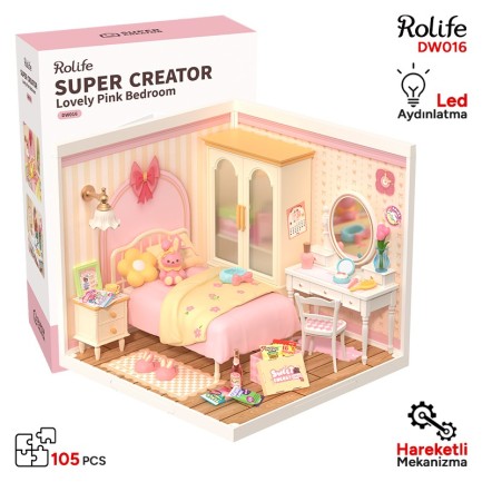Rolife DW016 Pembe Yatak Odası (Lovely Pink Bedroom) DIY Minyatür Maket Model Seti Mini Dollhouse 3D Model Kit Detaylı Dekoratif Hobi Seti 3D Puzzle Tiny House Rolife DW016 Pembe Yatak Odası (Lovely Pink Bedroom) DIY Minyatür Maket Model Seti Mini Dollhouse 3D Model Kit Detaylı Dekoratif Hobi Seti 3D Puzzle Tiny House