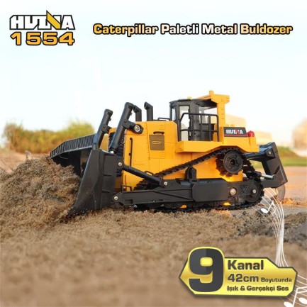 HUINA 1554 1/16 Yüksek Kalite 11CH RC Model Caterpillar Buldozer Paletli Metal Kepçe Kazıcı Uzaktan Kumandalı İş Makinesi -2.4G Sesli ve Işıklı