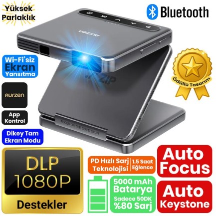 Vankyo Aurzen ZIP Katlanabilir DLP 1080P Destekli Bataryalı Projeksiyon Cihazı +Auto Focus+Auto Keystone+Type-C Hızlı Şarj+6G WiFi+6.1 Bluetooth Koyu Gri - PS5/PS4/XBOX