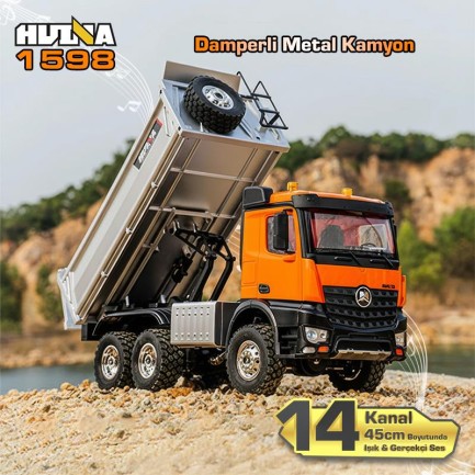 HUINA 1598 1/14 14CH 6x6 FULL METAL RC RC Model Profesyonel Uzaktan Kumandalı Damperli Kamyon İş Makinası - 2.4G Full Fonksiyon Sesli ve Işıklı
