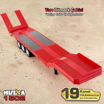 HUINA 1502 1/18 RC Uzaktan Kumandalı İş Makinesi İnşaat Aracı Römork Çekici Dorse Damper Trailer Flatbed (1501 İle Uyumlu) Kırmızı