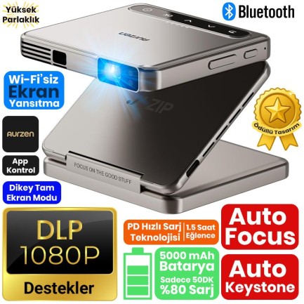 Vankyo Aurzen ZIP Katlanabilir DLP 1080P Destekli Bataryalı Projeksiyon Cihazı +Auto Focus+Auto Keystone+Type-C Hızlı Şarj+6G WiFi+6.1 Bluetooth Gold - PS5/PS4/XBOX