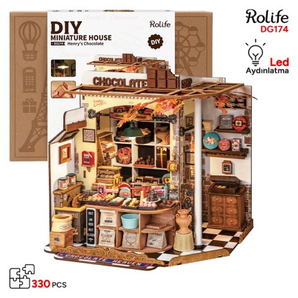 Rolife DG174 Henry'nin Çikolata Dükkanı Henry's Chocolate DIY Minyatür Maket ModelSet Mini Dollhouse 3D Model Kit Detaylı Dekoratif Hobi Seti 3D Puzzle Tiny House Rolife DG174 Henry'nin Çikolata Dükkanı Henry's Chocolate DIY Minyatür Maket ModelSet Mini Dollhouse 3D Model Kit Detaylı Dekoratif Hobi Seti 3D Puzzle Tiny House