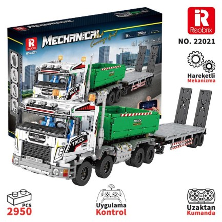 Reobrix RC Large Truck with Flat Trailer 22021 Brick Yapım Seti Reobrix RC Large Truck with Flat Trailer 22021 Brick Yapım Seti