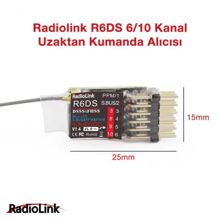 Radiolink R6DS 10 Kanal Uzaktan Kumanda Alıcısı Receiver PWM+PPM&S-BUS (AT9&AT9S&AT10&AT10II İle Uyumludur) Radiolink R6DS 10 Kanal Uzaktan Kumanda Alıcısı Receiver PWM+PPM&S-BUS (AT9&AT9S&AT10&AT10II İle Uyumludur)