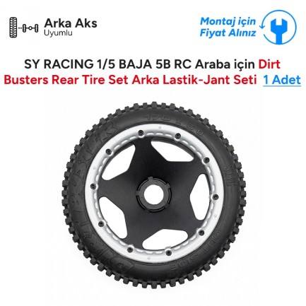 SY RACING 1/5 BAJA 5B RC Araba İçin Dirt Busters Rear Tire Set Arka Lastik-Jant Seti 1 Adet 59002 (Teknik Servis Ürünüdür-Montaj İçin Fiyat Alınız)