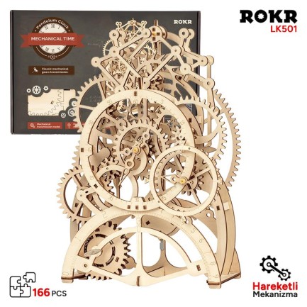 ROKR LK501 Hareketli Sarkaçlı Saat Pendulum Clock DIY Minyatür Maket ModelSet Ahşap 3D Wooden Puzzle 3D Model Kit Detaylı Dekoratif Hobi Seti Ahşap Maket