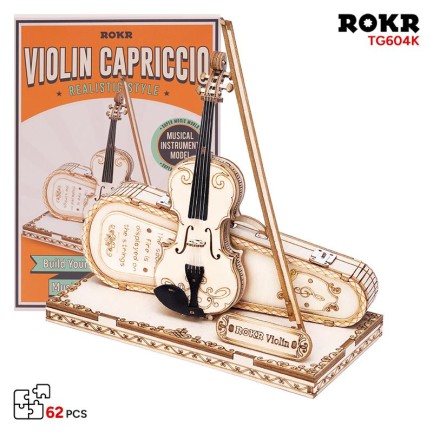 ROKR TG604K Keman (Violin) DIY Minyatür Maket Model Seti Ahşap 3D Wooden Puzzle 3D Model Kit Detaylı Dekoratif Hobi Seti Ahşap Maket