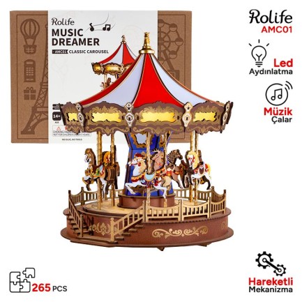 Rolife AMC01 Atlı Karınca (Classic Carousel) DIY Minyatür Maket Model Seti Ahşap 3D Wooden Puzzle 3D Model Kit Detaylı Dekoratif Hobi Seti Ahşap Maket Rolife AMC01 Atlı Karınca (Classic Carousel) DIY Minyatür Maket Model Seti Ahşap 3D Wooden Puzzle 3D Model Kit Detaylı Dekoratif Hobi Seti Ahşap Maket